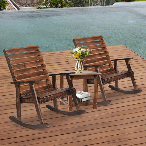 TTGIEET Outdoor Solid Wood Rocking Chairs Set of 2 for Adults, 2PCS Patio Rockers with High Back for Porch, Garden, Lawn, Brown