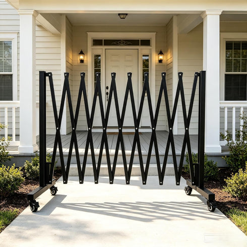 TTGIEET 10FT Expandable Metal Barricade with Lockable Casters, 0-180° Rotatable Foldable Weather Resistant Safety Fence for Patio, Garden, Stairway