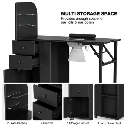 Upgraded! Paddie Foldable Nail Table with Storage