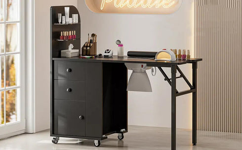 Upgraded! Paddie Foldable Nail Table with Storage