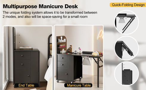 Upgraded! Paddie Foldable Nail Table with Storage