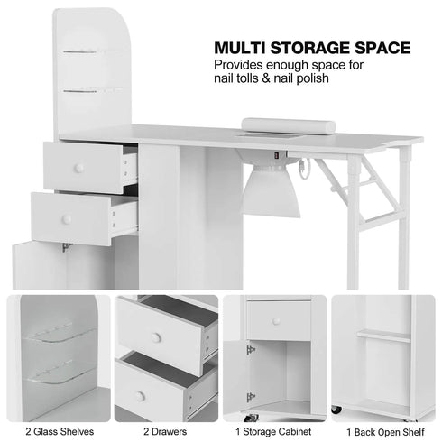 Upgraded! Paddie Foldable Nail Table with Storage