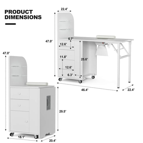 Upgraded! Paddie Foldable Nail Table with Storage