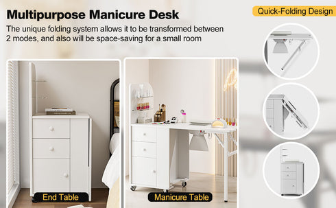 Upgraded! Paddie Foldable Nail Table with Storage