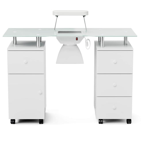 Paddie Glass Top Manicure Table, dust collector, multi-drawers