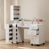 Paddie Glass Top Nail Table, multi-layer shelves, lockable wheels