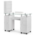 Paddie Glass Top Nail Table, multi-layer shelves, lockable wheels