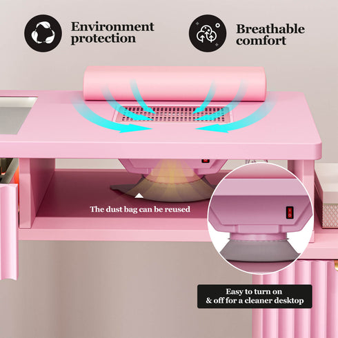 Paddie Nail Table with Built-in Dust Collector, visible light