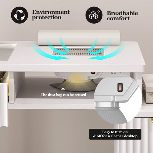Paddie Nail Table with Built-in Dust Collector, visible light