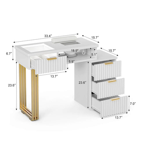 Paddie Nail Table with Built-in Dust Collector, visible light