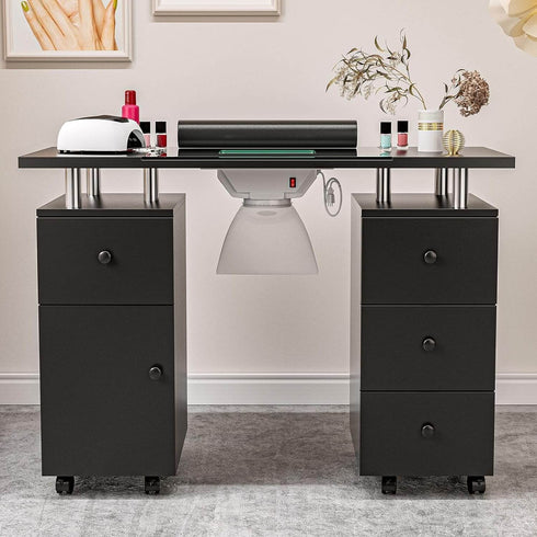Paddie Nail Desk with Glass Top, dust collector, multi-drawers