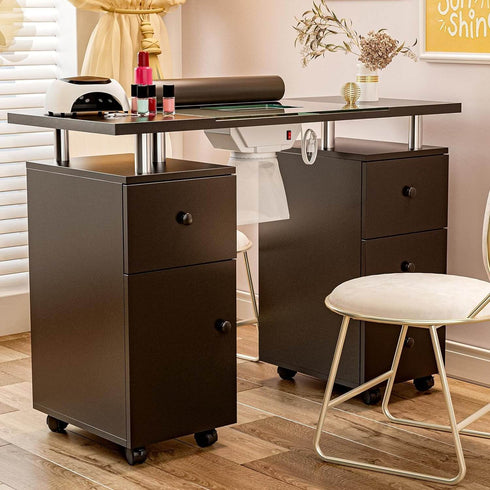 Paddie Nail Desk with Glass Top, dust collector, multi-drawers