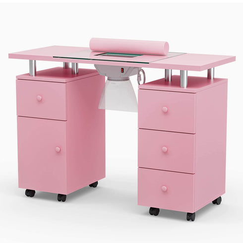 Paddie Nail Desk with Glass Top, dust collector, multi-drawers