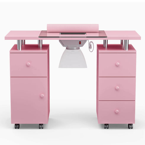 Paddie Nail Desk with Glass Top, dust collector, multi-drawers