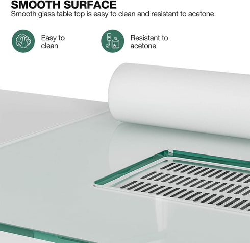 Paddie Nail Desk with Glass Top, dust collector, multi-drawers