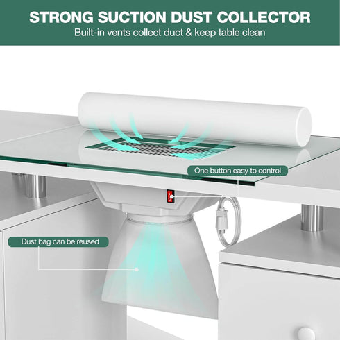 Paddie Nail Desk with Glass Top, dust collector, multi-drawers