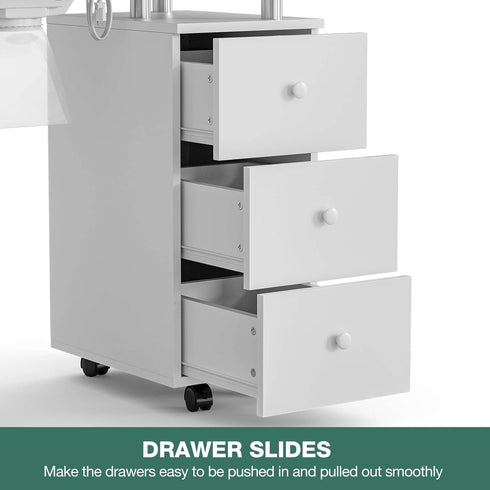 Paddie Nail Desk with Glass Top, dust collector, multi-drawers