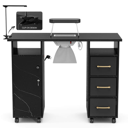 Mesa de manicura Paddie con lámpara y tomas de corriente