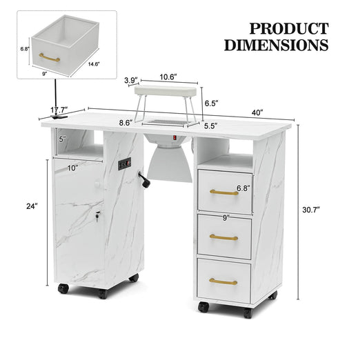 Mesa de manicura Paddie con lámpara y tomas de corriente
