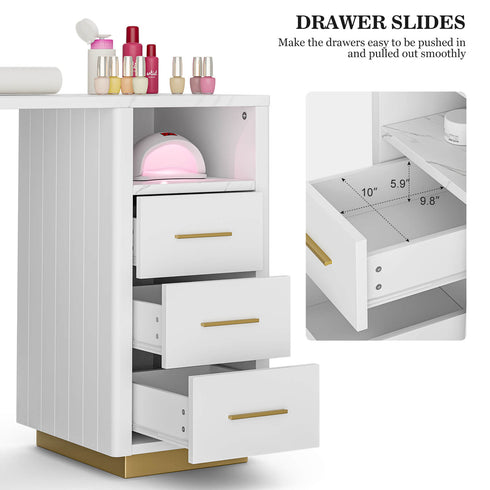 Paddie Nail Table with 6 Drawers, marble top
