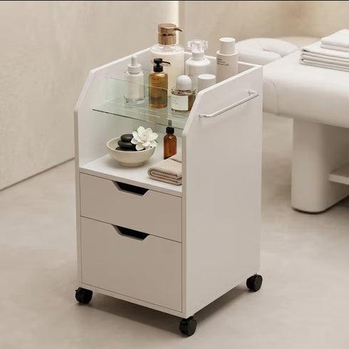 TTGIEET Pedicure Cart with Glass Shelf, 2 Drawers & Casters for Nail Tech