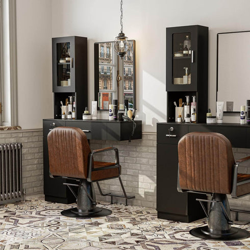 Estación de peinado de montaje en pared Paddie con gabinete de vidrio