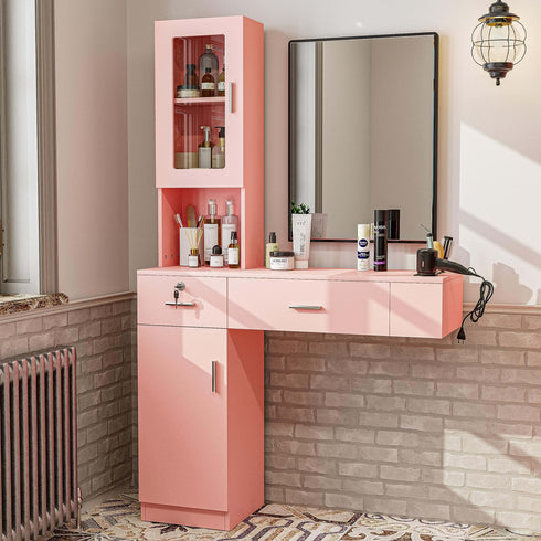 Estación de peinado de montaje en pared Paddie con gabinete de vidrio