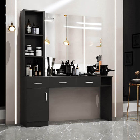 TTGIEET Barber Salon Station Wall Mount Hair Styling Salon Equipment Set Beauty Spa Furniture Set, Lockable Left Shelf, Mirror not Included