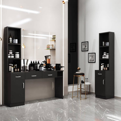 TTGIEET Barber Salon Station Wall Mount Hair Styling Salon Equipment Set Beauty Spa Furniture Set, Lockable Left Shelf, Mirror not Included