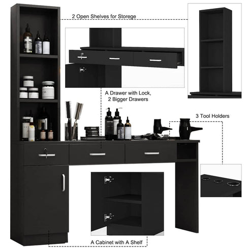 TTGIEET Barber Salon Station Wall Mount Hair Styling Salon Equipment Set Beauty Spa Furniture Set, Lockable Left Shelf, Mirror not Included