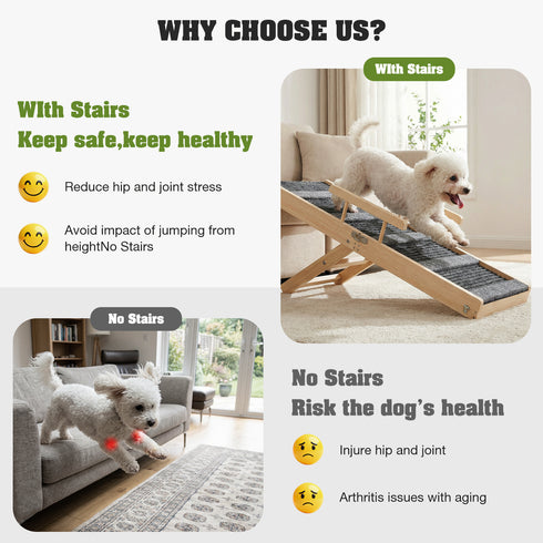 TTGIEET Upgraded Dog Ramp for Couch, Foldable Wooden Pet Ramp with 4 Adjustable Heights from 14'' to 22", Portable Pet Steps with Detachable Guardrails for Small Dogs, Puppies, Injured and Old Dogs
