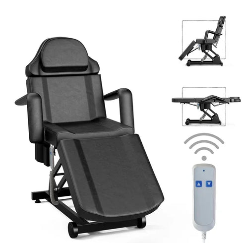 Electric Facial Bed 4-Section Massage Table w/ 3 Motors & Remote – Adjustable Beauty Bed for Esthetician, Tattoo, Spa, Waxing, Lashing (Black)