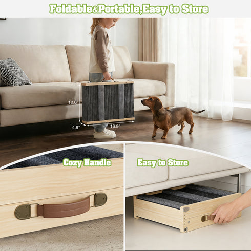 TTGIEET Upgraded Dog Ramp for Couch, Foldable Wooden Pet Ramp with 4 Adjustable Heights from 14'' to 22", Portable Pet Steps with Detachable Guardrails for Small Dogs, Puppies, Injured and Old Dogs