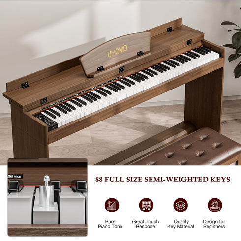 TTGIEET 88-Key Upright Digital Piano with Bench, Full-Size Electric Keyboard with Stand and 3 Pedals, Headphone Jack
