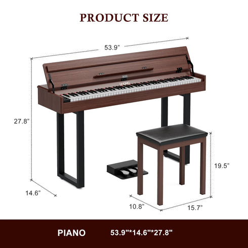 UMOMO 88 Weighted Key Digital Piano with Metal Stand, Beginner Keyboard Piano with Piano Bench, Full Size Heavy Hammer Weighted Action Electric Piano Keyboard with USB MIDI