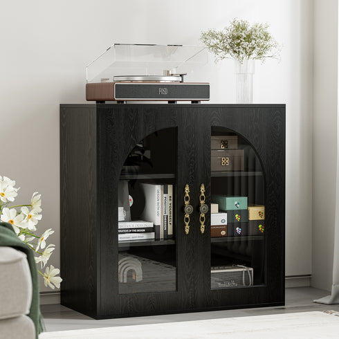 TTGIEET Sideboard Buffet Cabinet Modern Accent Console Cabinet with Arched Glass Doors and Storage,White,for Living Room,Dining Room,Entryway