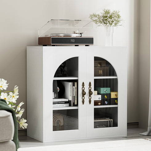 TTGIEET Sideboard Buffet Cabinet Modern Accent Console Cabinet with Arched Glass Doors and Storage,White,for Living Room,Dining Room,Entryway