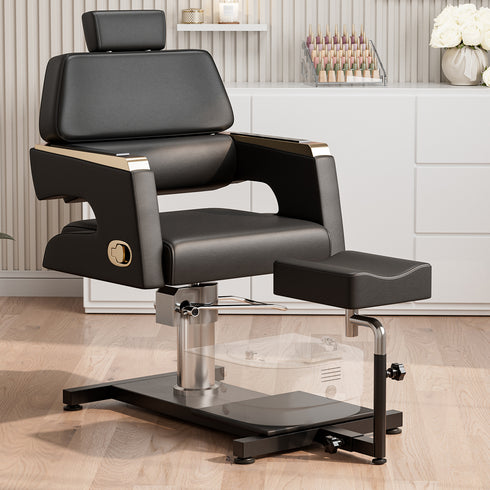TTGIEET Black Hydraulic Pedicure Chair for Nail Tech with Adjustable Footrest, 360 Swivel, No Plumbing for Salon