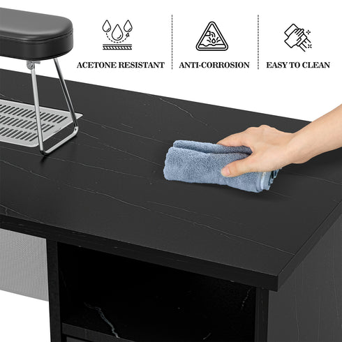 TTGIEET Manicure Table Nail Station with Power Outlets, Marble Grained Nail Tech Table Nail Table Station w/Dust Collector, Non-Woven Drawers, Desk Lamp & Wrist Cushion