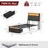 TTGIEET Twin XL Upholstered Bed Frame w/ Storage Headboard, Drawer, Charging & LED, Dark Grey, No Box Spring