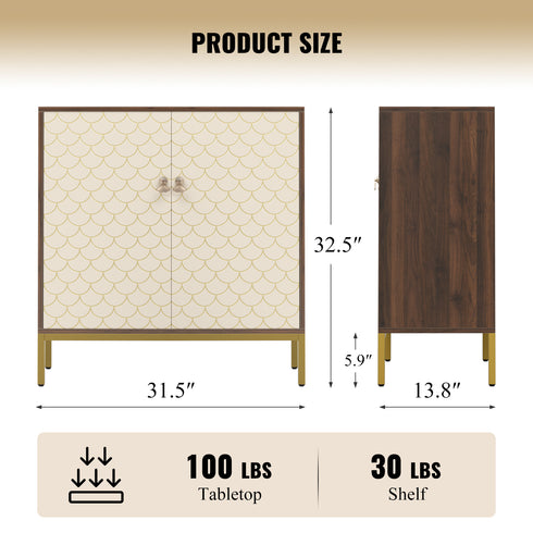 TTGIEET 32" Sideboard Buffet Cabinet with Storage, Wooden Storage Cabinet w/Line Design, Doors & Adjustable Shelves, Coffee Bar Buffet Table Credenza for Dining Living Room Entryway