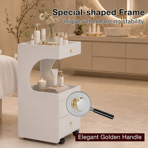 TTGIEET Salon Stylist Rolling Cart with 3 Drawers and Pull-Out Desktop, Makeup Tool Organizer for Beauty Spa Barbershop