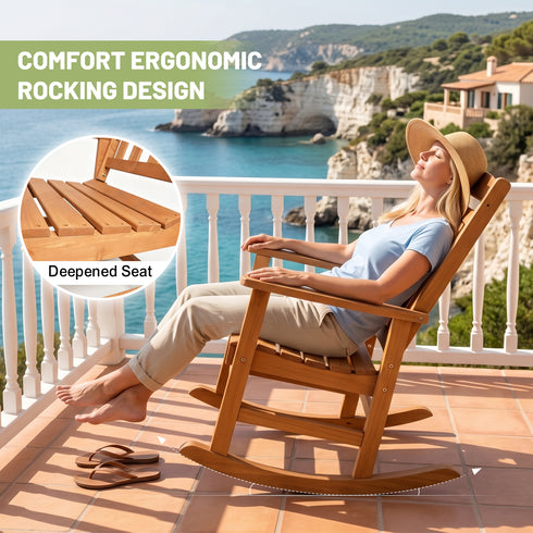 TTGIEET Outdoor HDPE Porch Rocking Chair, Slatted Single Rocker Armchair with Wide Armrests for Patio, Lawn & Garden