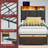 TTGIEET Twin XL Upholstered Bed Frame w/ Storage Headboard, Drawer, Charging & LED, Dark Grey, No Box Spring