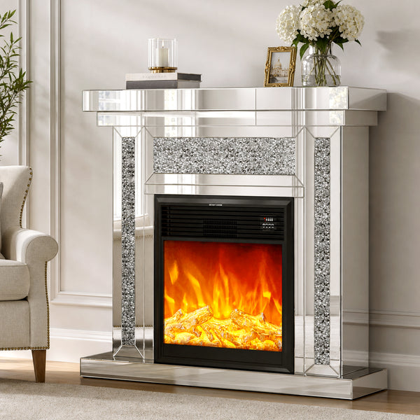 TTGIEET 46" Mirrored Electric Fireplace TV Stand – 7 Color Flame Effects, Freestanding Heater with Remote, Corner Compatible (46"L x 12.5"W x 40.9"H)