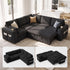 TTGIEET 5-Seater L-Shaped Reversible Sectional Sleeper Sofa, Pull-Out Sofa Bed with Storage & Cup Holders & Adjustable Backrest, Corduroy Couch for Living Room
