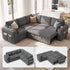 TTGIEET 5-Seater L-Shaped Reversible Sectional Sleeper Sofa, Pull-Out Sofa Bed with Storage & Cup Holders & Adjustable Backrest, Corduroy Couch for Living Room