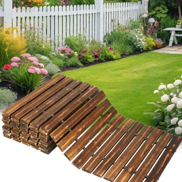 TTGIEET 12FT Wooden Roll Out Garden Pathway, 22" Wide Outdoor Walkway with Anti-Slip Spikes, No Install Patio Path Mat for Lawn Backyard (Dark Brown)