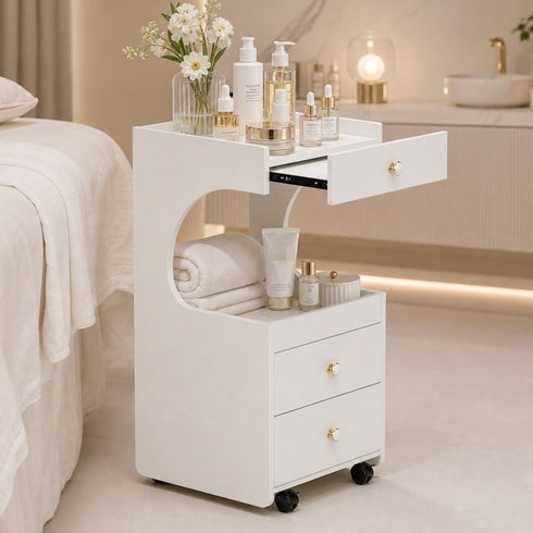 TTGIEET Salon Stylist Rolling Cart with 3 Drawers and Pull-Out Desktop, Makeup Tool Organizer for Beauty Spa Barbershop