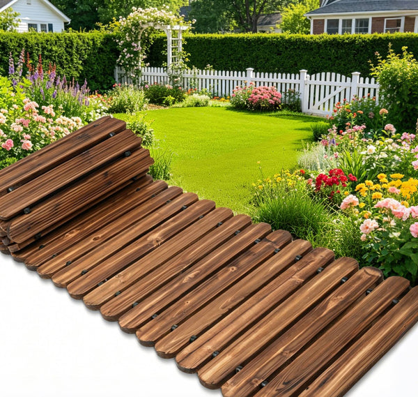 TTGIEET 8 FT Straight Wooden Garden Pathway, Non-Slip Outdoor Roll Out Walkway withRounded Edges for Lawn Patio Backyard